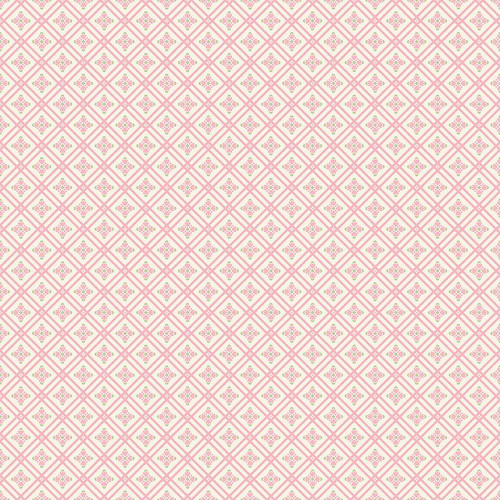 Riley Blake Fabrics Peach Cobbler Lily Asbury Arbor Cream, floral and geometric pink and green pattern fabric design.