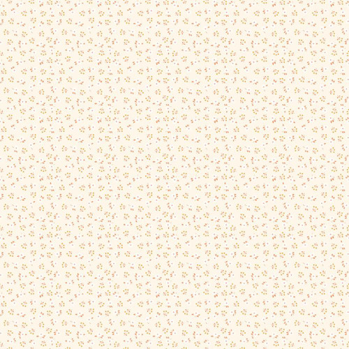 Riley Blake Fabrics Peach Cobbler Lily Asbury Meadow Sand, fabric with a delicate floral pattern in soft pink and green on a sandy beige background.