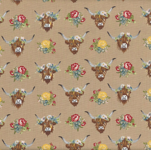 Riley Blake Fabrics Cowgirl Echo Park Highland Cows Brown