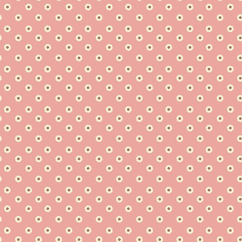 Riley Blake Fabrics Cowgirl Echo Park Flower Dots Pink, pink fabric with white flower dots pattern.