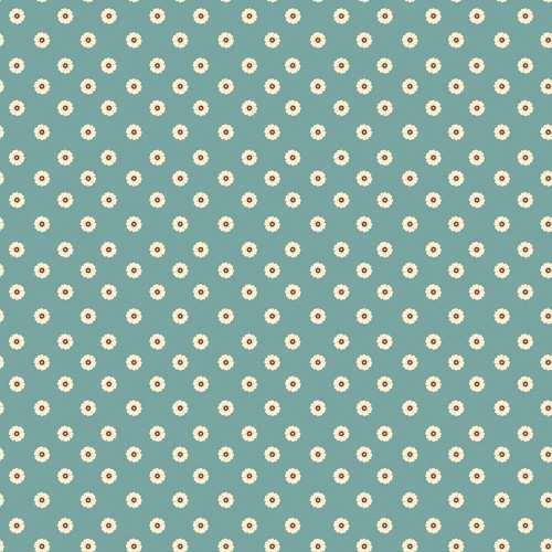 Riley Blake Fabrics Cowgirl Echo Park Flower Dots Blue, fabric with a blue background and small white flower dots pattern.