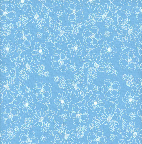 Riley Blake Fabrics Painted Petals Lila Tueller Outlined Flowers Blue