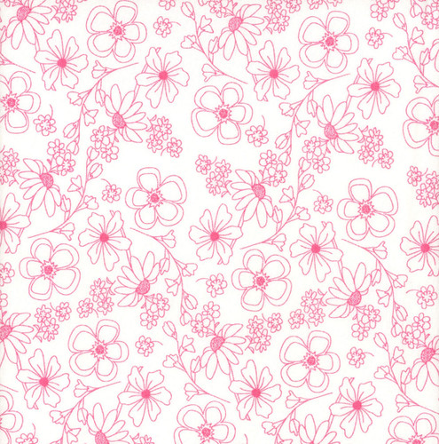 Riley Blake Fabrics Painted Petals Lila Tueller Outlined Flowers White