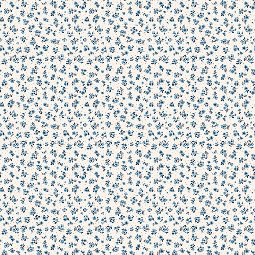 Riley Blake Fabrics Daybreak on the Prairie Modern Prairie Ditsy Cream, fabric with a small blue floral pattern on a cream background.