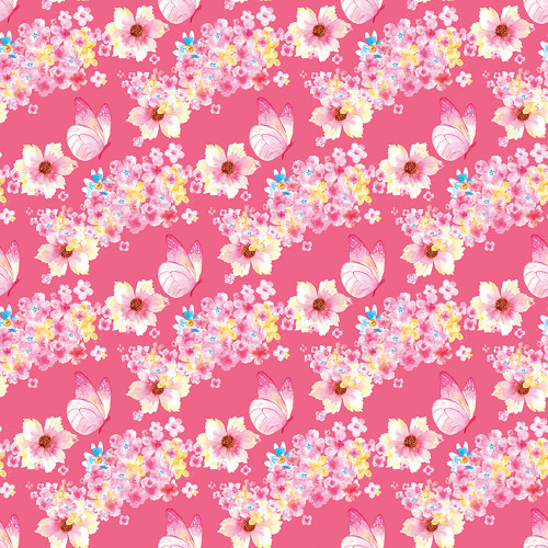 Riley Blake Fabrics Painted Petals Lila Tueller Butterfly Floral Pink