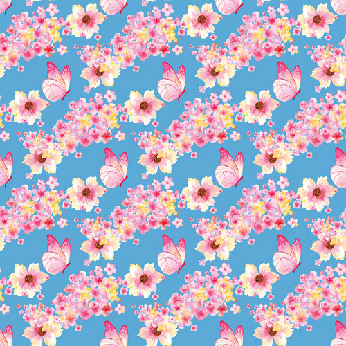 Riley Blake Fabrics Painted Petals Lila Tueller Butterfly Floral Blue