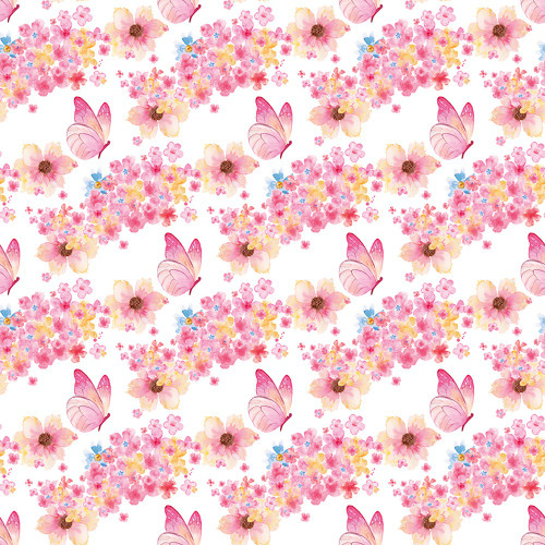 Riley Blake Fabrics Painted Petals Lila Tueller Butterfly Floral White