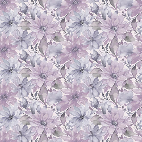 Riley Blake Fabrics Daybreak on the Prairie Modern Prairie Floral Purple, watercolor floral fabric with purple and lavender flowers and gray-green leaves
