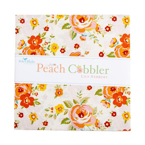 Riley Blake Fabrics Peach Cobbler Lily Ashbury 10 Inch Stacker, 42 Pcs, featuring floral print fabric with orange, pink, yellow, and green colors.