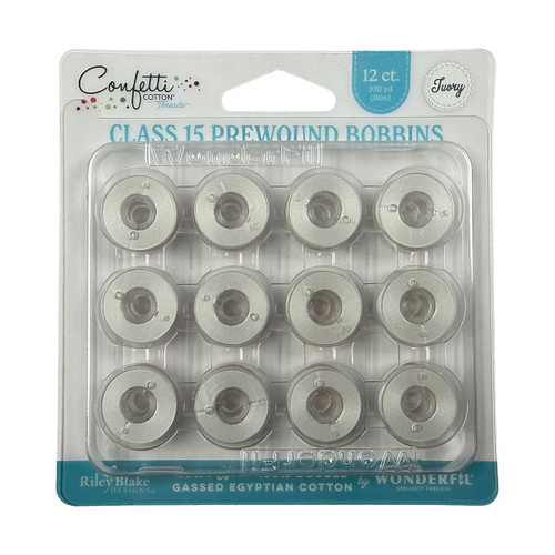 Riley Blake Fabrics Confetti Cotton Thread Prewond Bobbin Size 15 - 12 Bobbins Ivory Cream