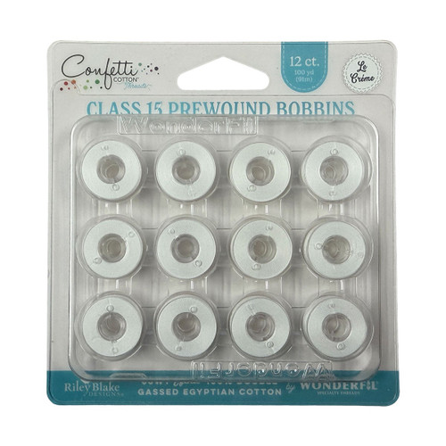 Riley Blake Fabrics Confetti Cotton Thread Prewond Bobbin Size 15 - 12 Bobbins Le Creme Cream