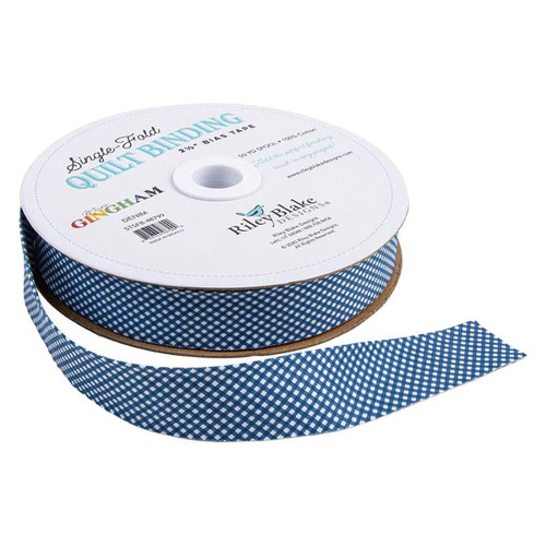Riley Blake Fabrics Denim Blue Gingham Check Single Fold Quilt Binding BY THE YARD