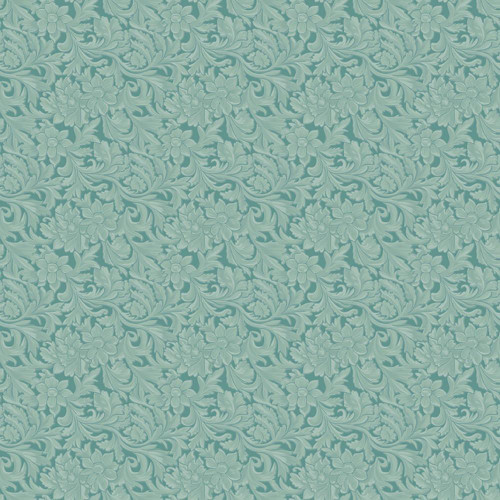 Riley Blake Fabrics Cowgirl Echo Park Leather Blue, floral pattern fabric in shades of blue and green.