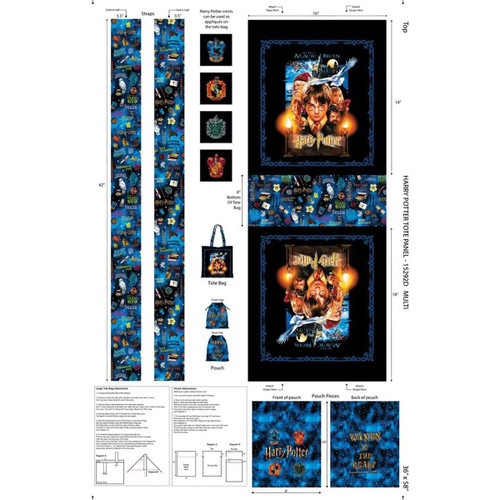 Benartex Fabrics Harry Potter Hogwarts Tote Bag Panel