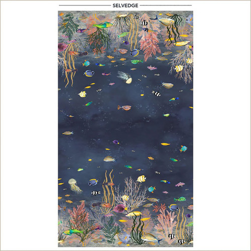 Windham Fabrics Deep Blue Katherine Quinn Deep Blue Ocean Flow Fish Coral Reef Double Border