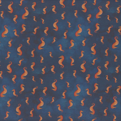 Windham Fabrics Deep Blue Katherine Quinn Blue Orange Seahorses