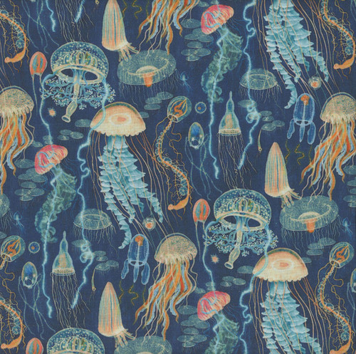 Windham Fabrics Deep Blue Katherine Quinn Blue Jellyfish Field