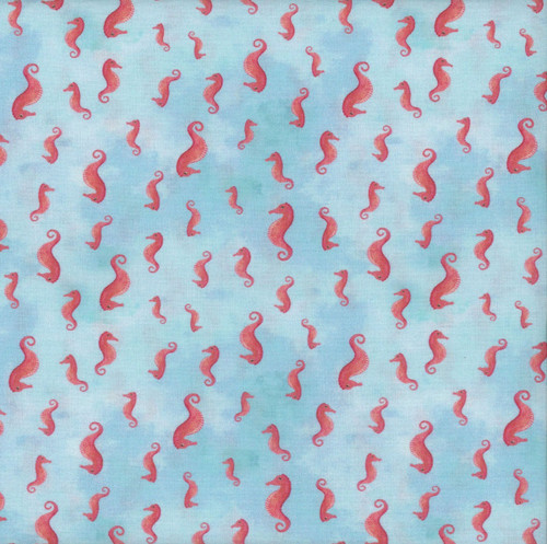 Windham Fabrics Deep Blue Katherine Quinn Aqua Blue Pink Seahorses