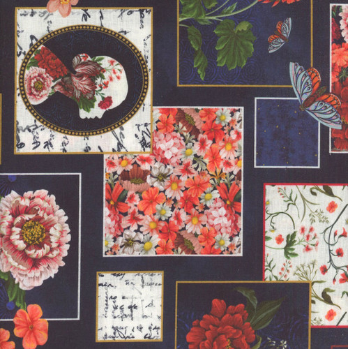 Blank Quilting Fabrics Cameo Appearance Navy Blue Floral and Cameo Patch