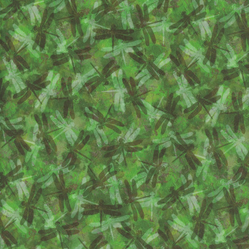 Blank Quilting Fabrics Enchanted Canopy Green Dragonfly Collage