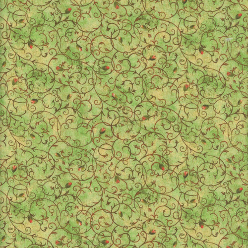 Blank Quilting Fabrics Enchanted Canopy Green Scroll with Rosebuds