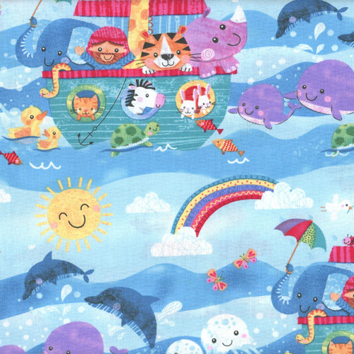 Blank Quilting Fabrics Noah and Friends by Lindsey Sagar Blue  Noah's Ark