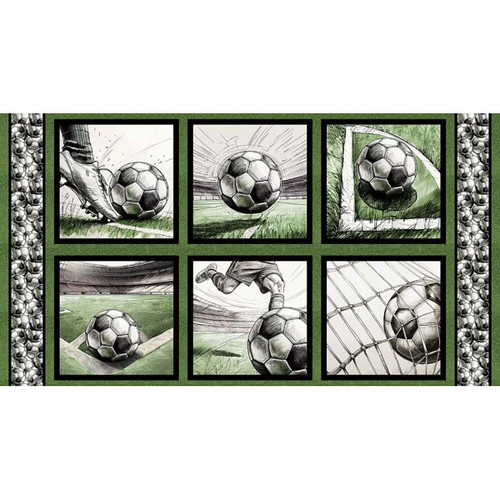 Blank Quilting Fabrics Goalbound World Cup Soccer Green Soccer Blocks