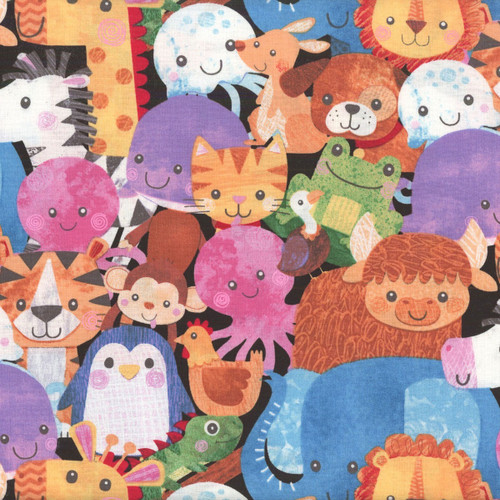 Blank Quilting Fabrics Noah and Friends Blue Yellow Collage