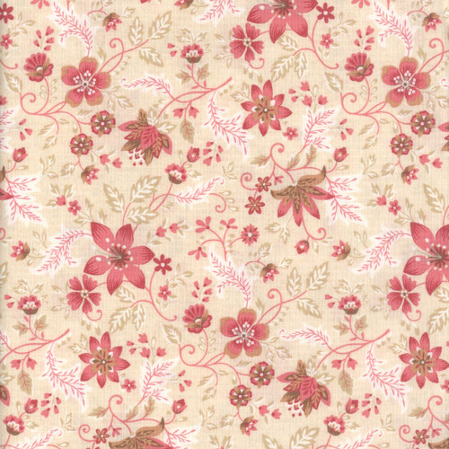Henry Glass Fabrics Hearth and Home Janet Nesbitt Cream Folk Flower Vine