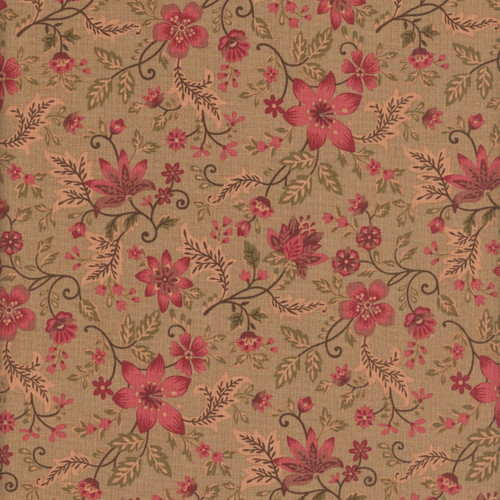 Henry Glass Fabrics Hearth and Home Janet Nesbitt Brown Folk Flower Vine