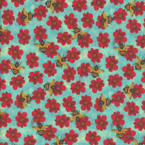 Blank Quilting Fabrics Enchanted Canopy Blue Flowers with Bees