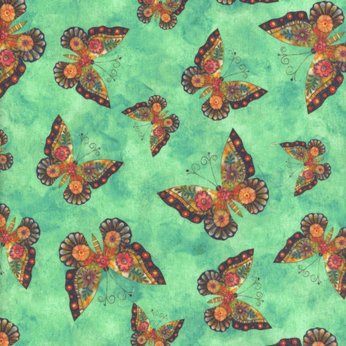 Blank Quilting Fabrics Enchanted Canopy Teal Blue Butterflies