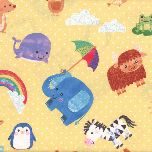 Blank Quilting Fabrics Noah and Friends Yellow Allover Characters