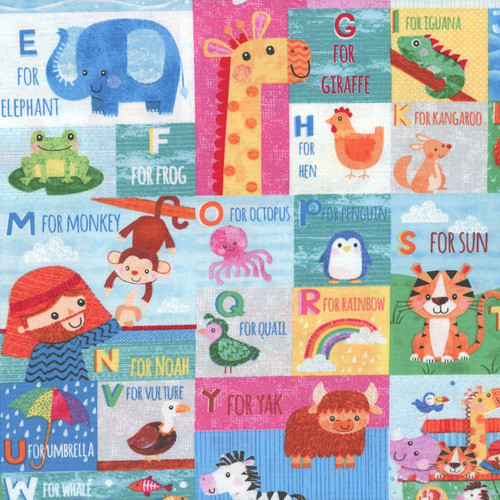 Blank Quilting Fabrics Noah and Friends Blue Yellow  Patchwork