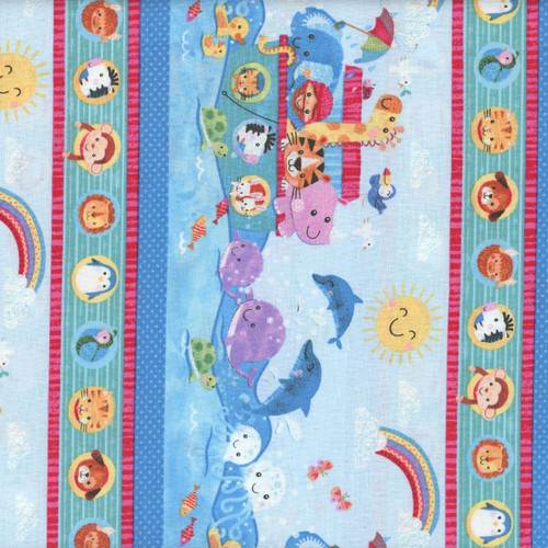 Blank Quilting Fabrics Noah and Friends Blue Border Stripe