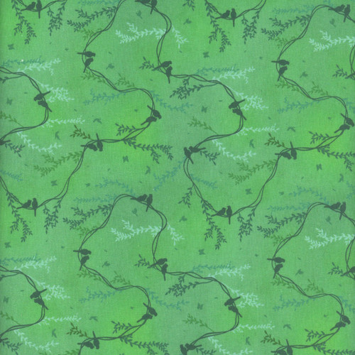 Blank Quilting Fabrics Birds and Blooms Jade Green Bird Silhouettes