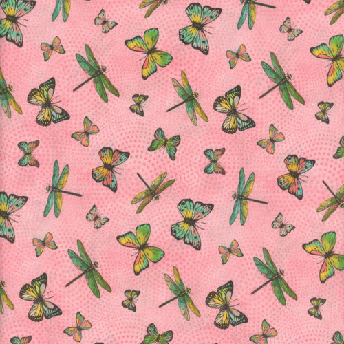 Blank Quilting Fabrics Birds and Blooms Pink Butterflies and Dragonflies