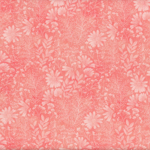 Blank Quilting Fabrics Birds and Blooms Coral Pink Floral Silhouette