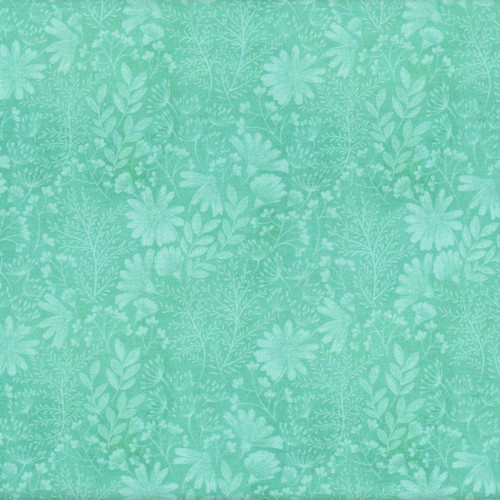 Blank Quilting Fabrics Birds and Blooms Aqua Blue Floral Silhouette