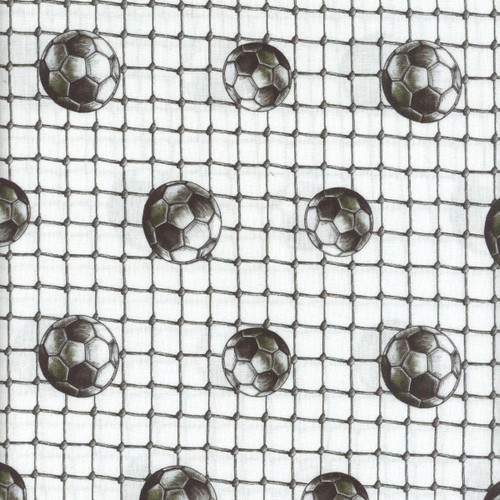 Blank Quilting Fabrics Goalbound World Cup Soccer White Soccer Balls and Nets