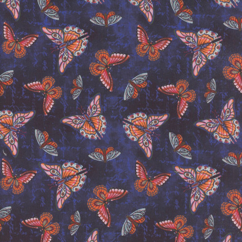 Blank Quilting Fabrics Cameo Appearance Navy Blue Butterflies