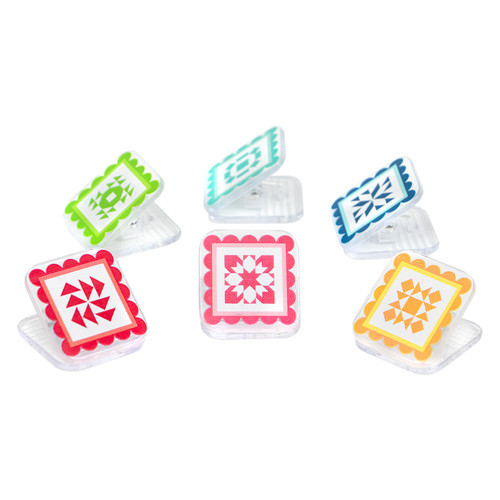 QuiltyClippies Fabric Clips Heavy Duty Fabric Clips in Six Colorful Quilt Block