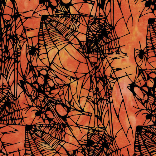 Lumin Fabrics Island Batik Boo Bash Spiders and Webs Orange Tiger