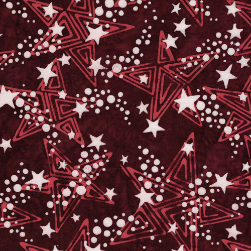 Lumin Fabrics Island Batik Freedom Rings Shooting Stars Red Burgundy