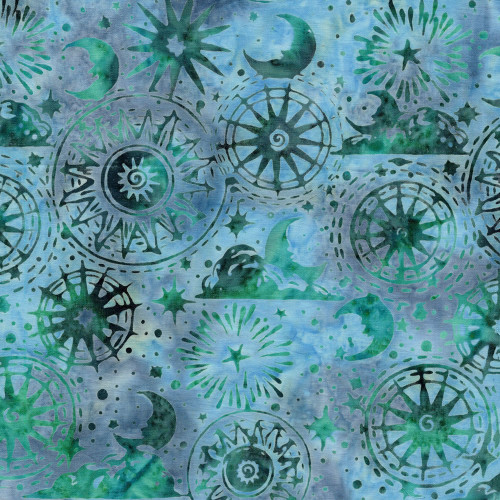 Lumin Fabrics Island Batik Lunar Glow Cosmic Shapes Multi Blue Teal