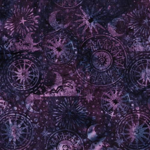 Lumin Fabrics Island Batik Lunar Glow Cosmic Shapes Purple Eggplant