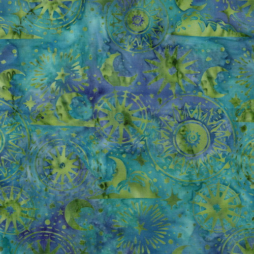 Lumin Fabrics Island Batik Lunar Glow Cosmic Shapes Teal Cerulean