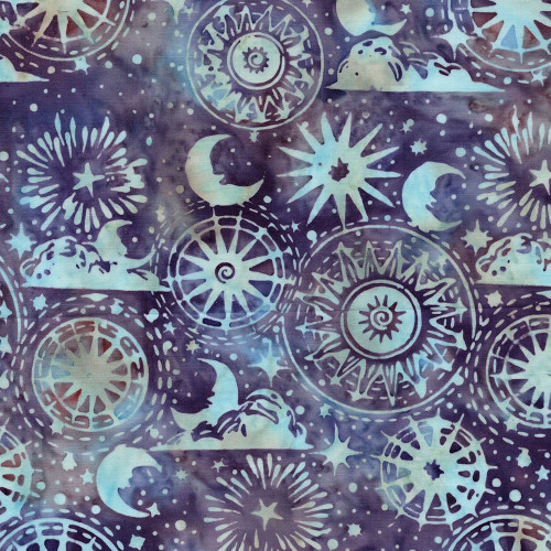 Lumin Fabrics Island Batik Lunar Glow Cosmic Shapes Purple Urchin