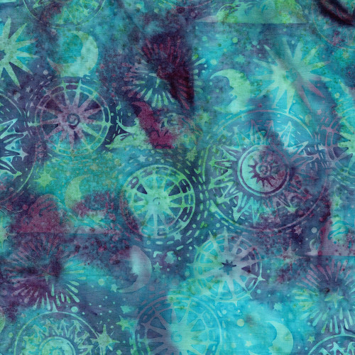 Lumin Fabrics Island Batik Lunar Glow Cosmic Shapes Multi Blue Turquoise Purple