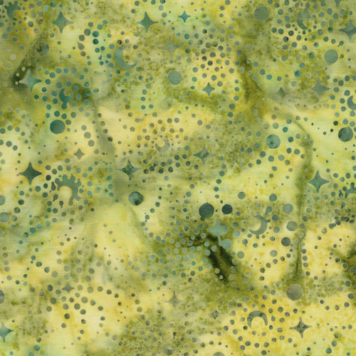 Lumin Fabrics Island Batik Lunar Glow Stars and Swirls Green Lemongrass